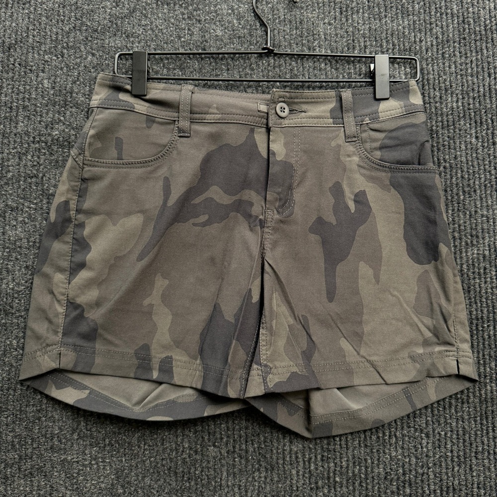 prAna Womens 4 Small Camo Shorts Green Stretch Outdoor Hiking Cargo Utility